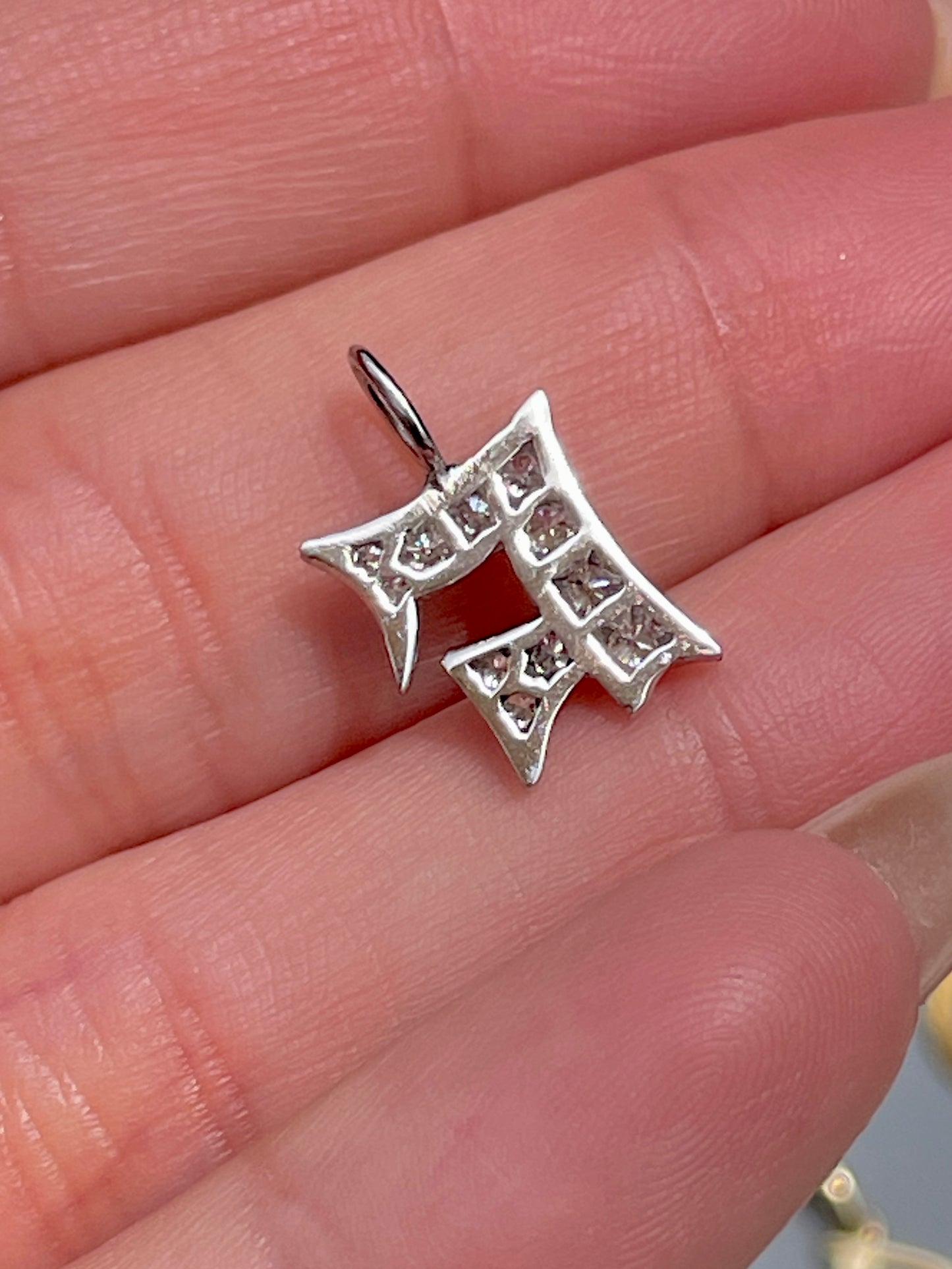 Vintage white 14K letter F charm with approx .33 ctw diamonds