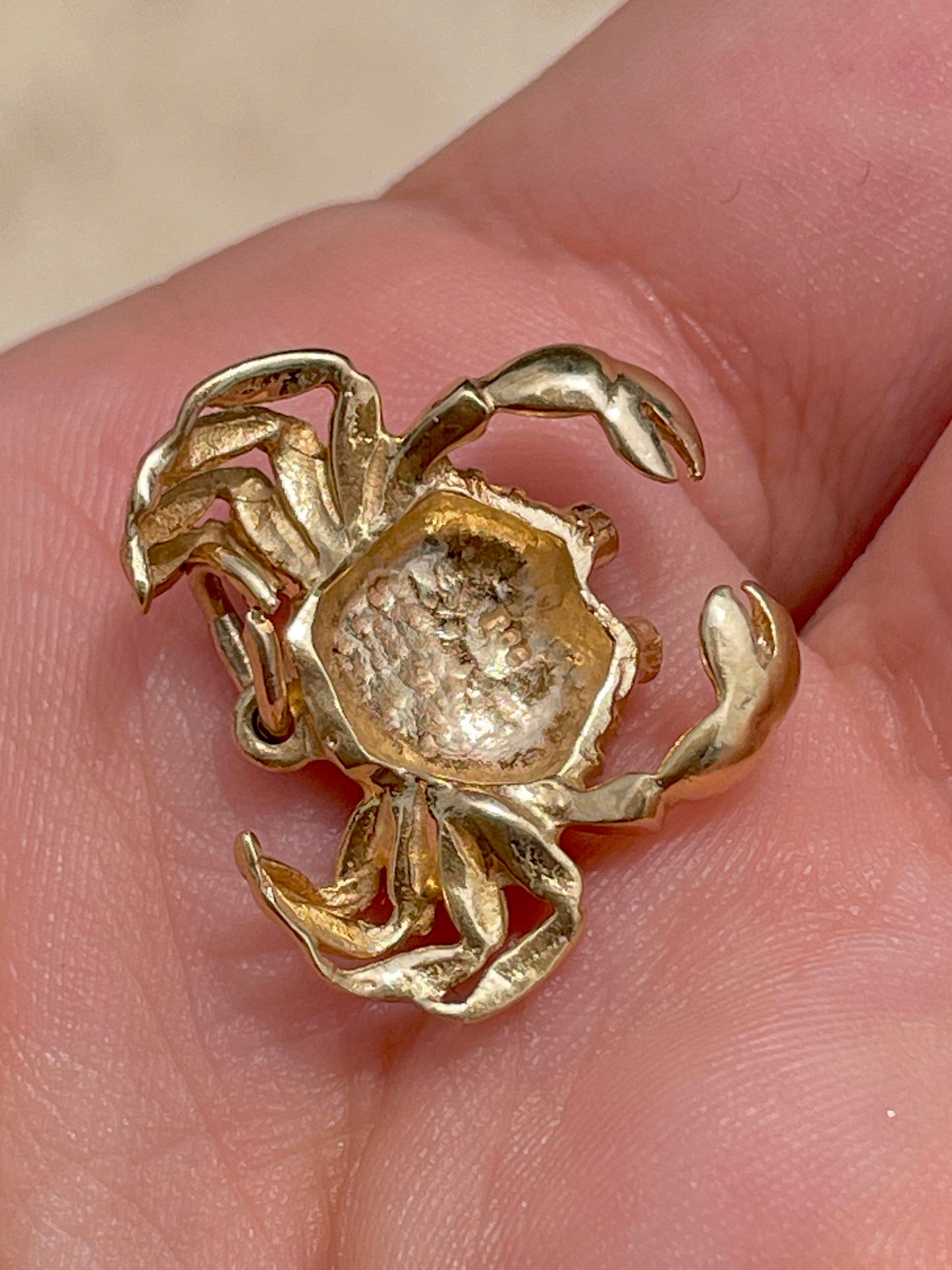 Vintage yellow 14K crab pendant with ruby eyes