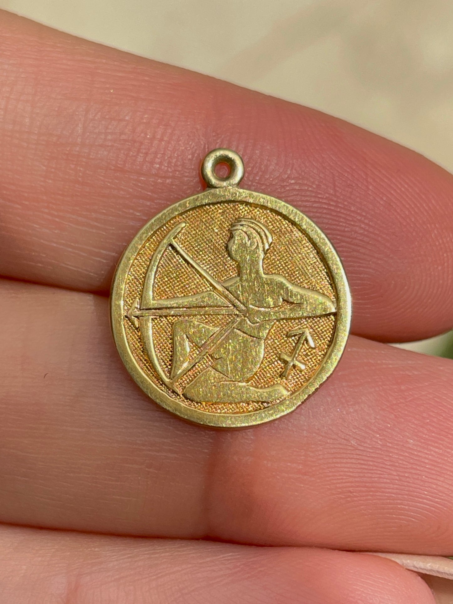 Vintage yellow 14K Sagittarius disc pendant