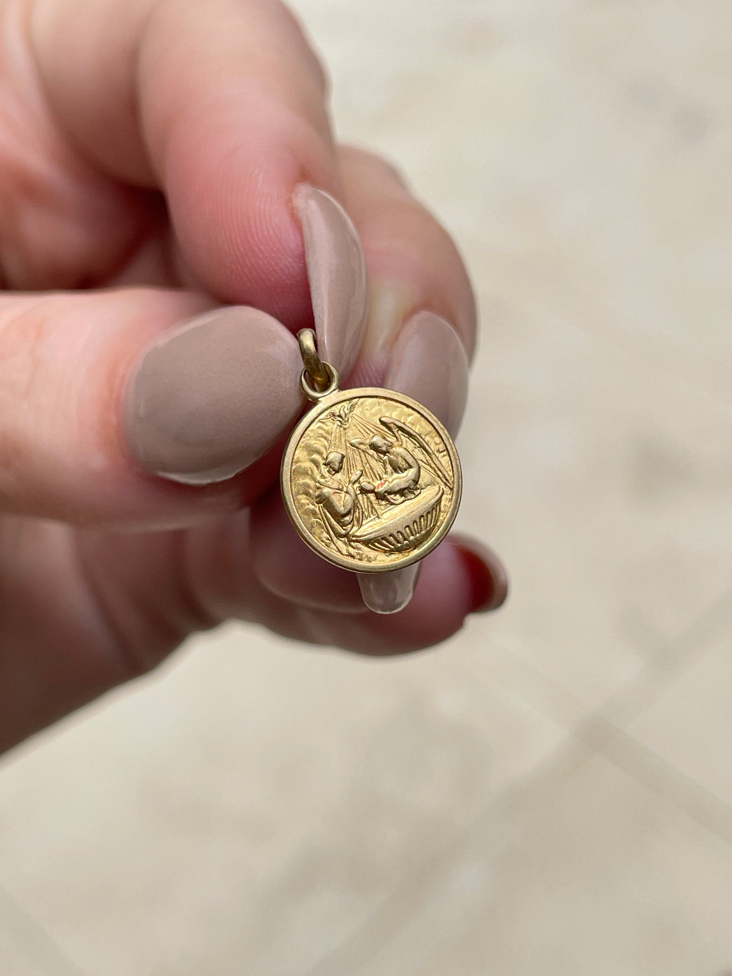 Vintage yellow 18K Baptism mini medal charm