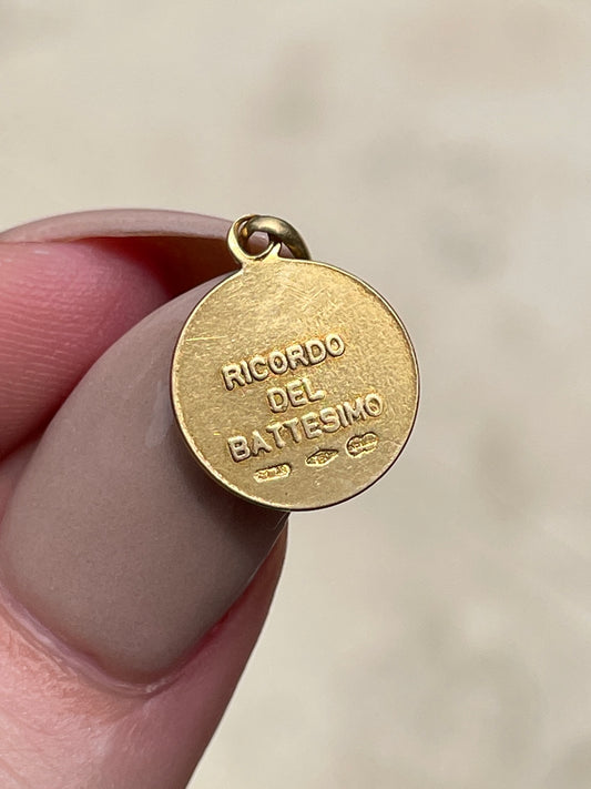 Vintage yellow 18K Baptism mini medal charm