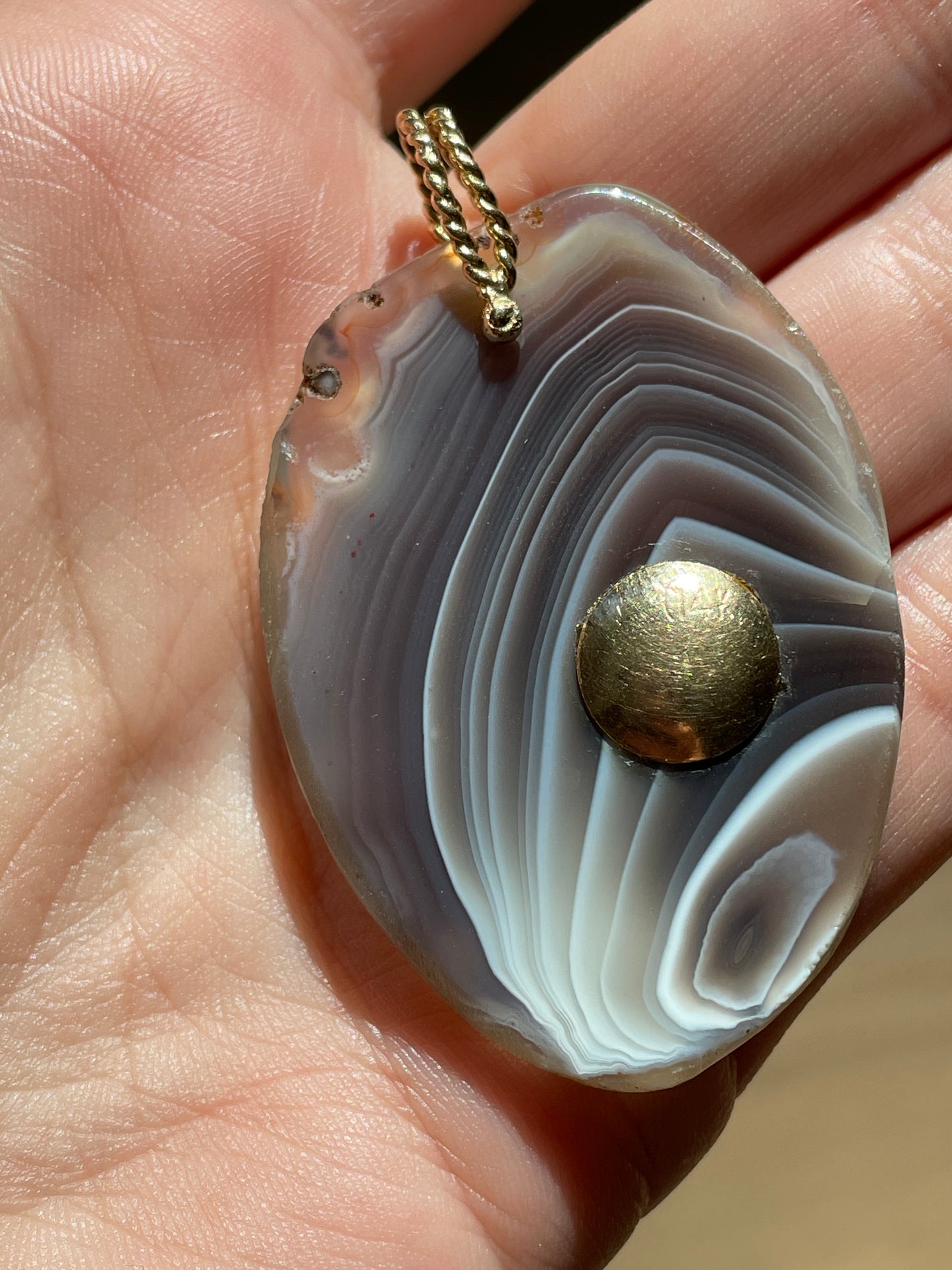 Vintage yellow 14K agate slice Cancer crab statement pendant