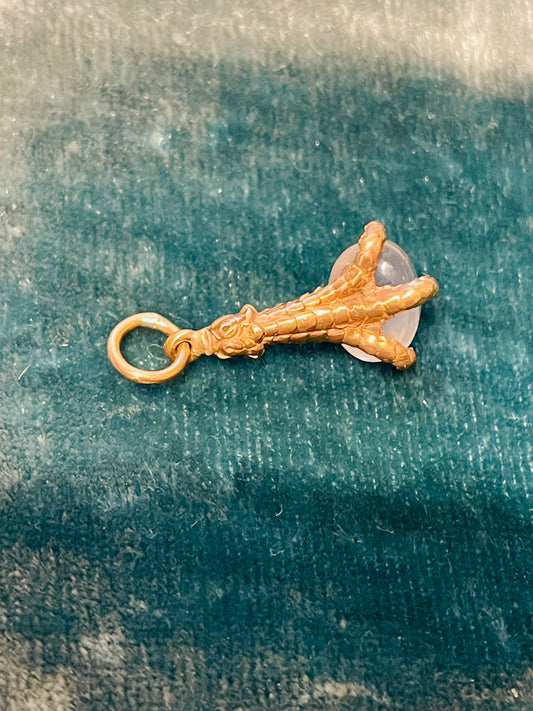 Antique yellow 14K Victorian engraved claw charm with moonstone