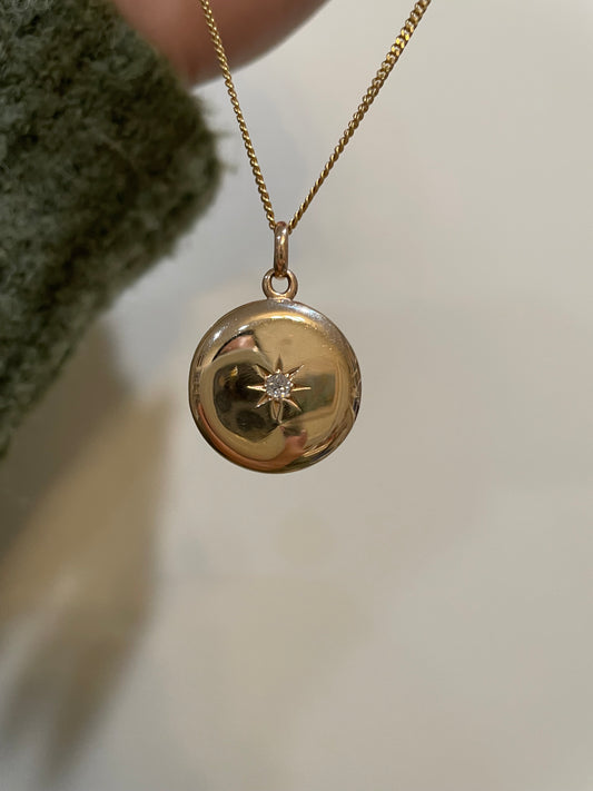 Antique 14K Old Mine Cut Diamond Star Locket