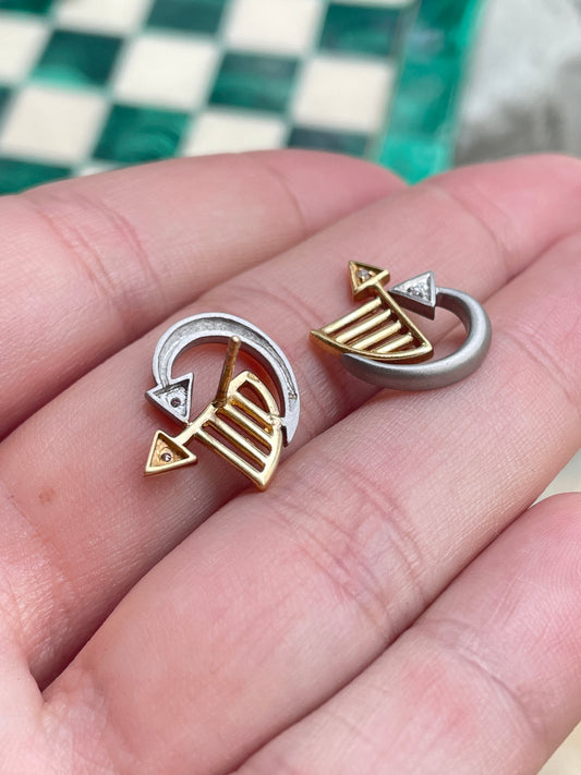 Estate Platinum, 18K and diamond arrow motif post earrings