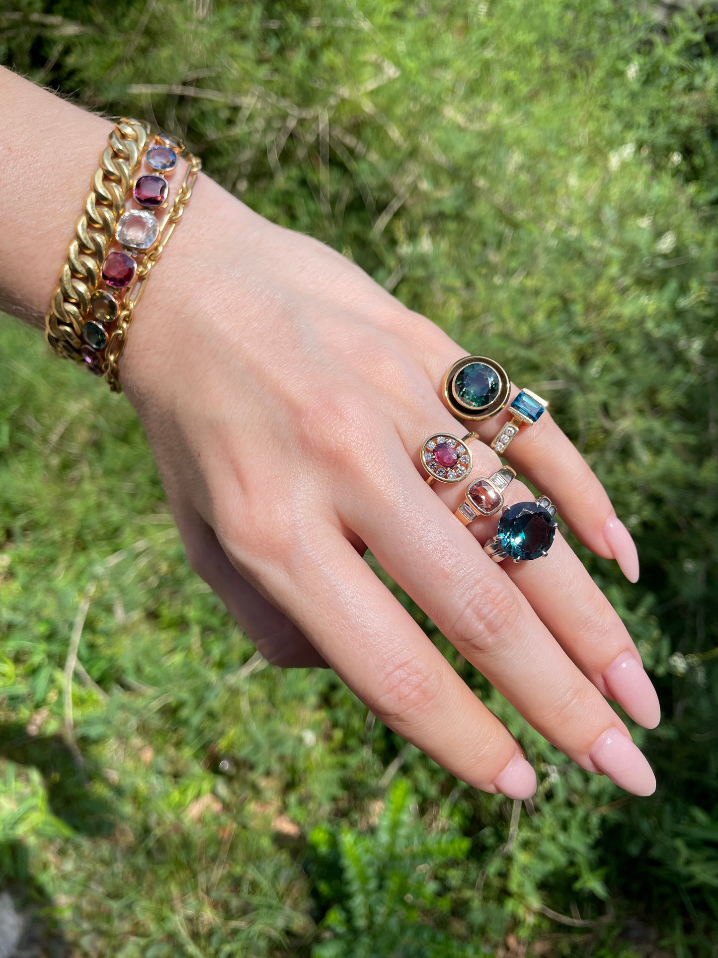Vintage Yellow 14K Indicolite Tourmaline and .08 ctw diamond ring, Size 4