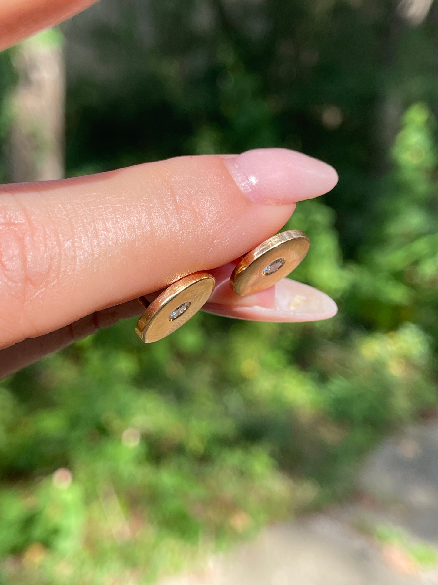 Vintage Bvlgari yellow 18K and diamond disc omega back earrings