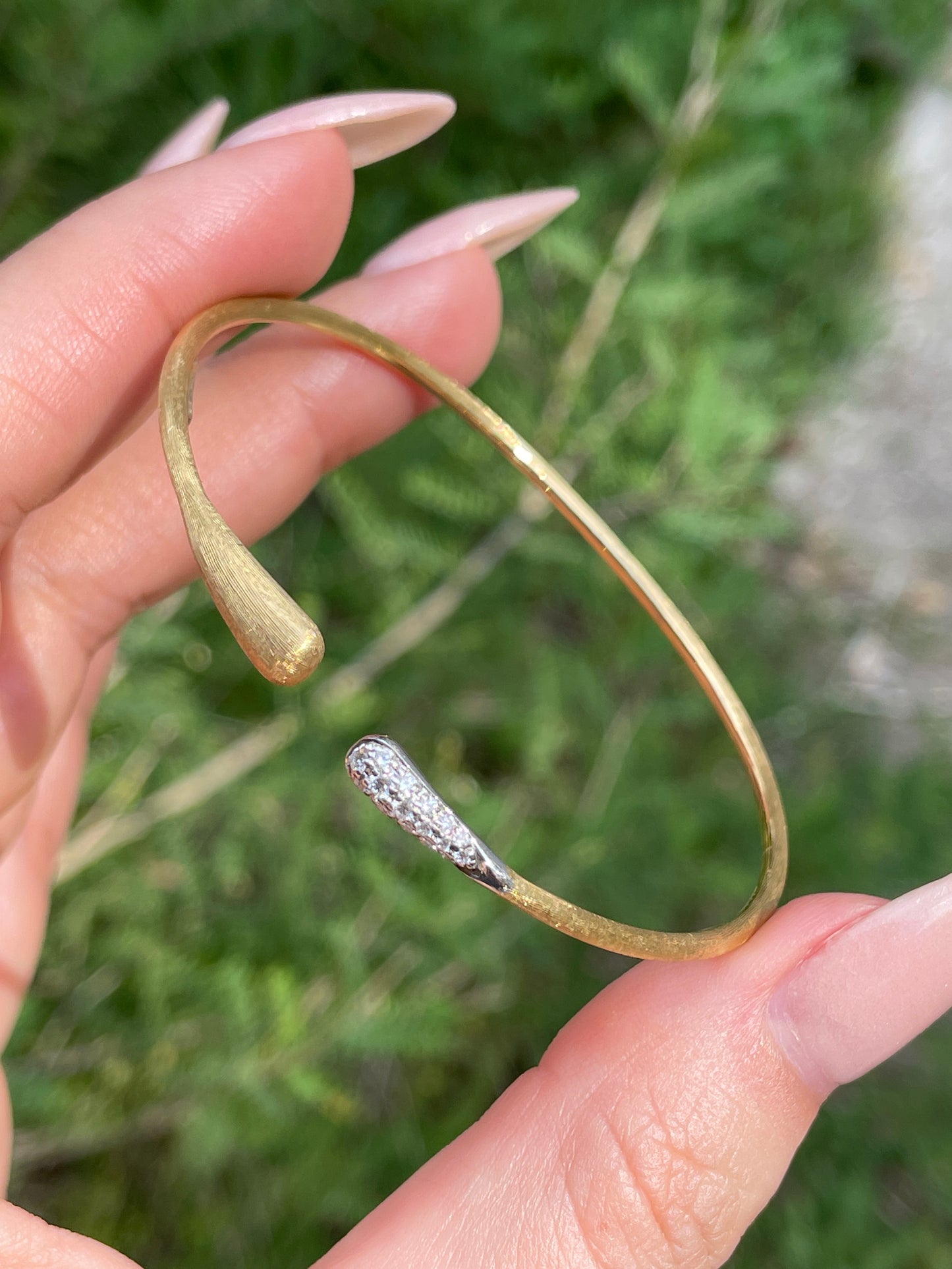 Estate yellow and white 18K and .1 ctw diamond textured cuff bracelet