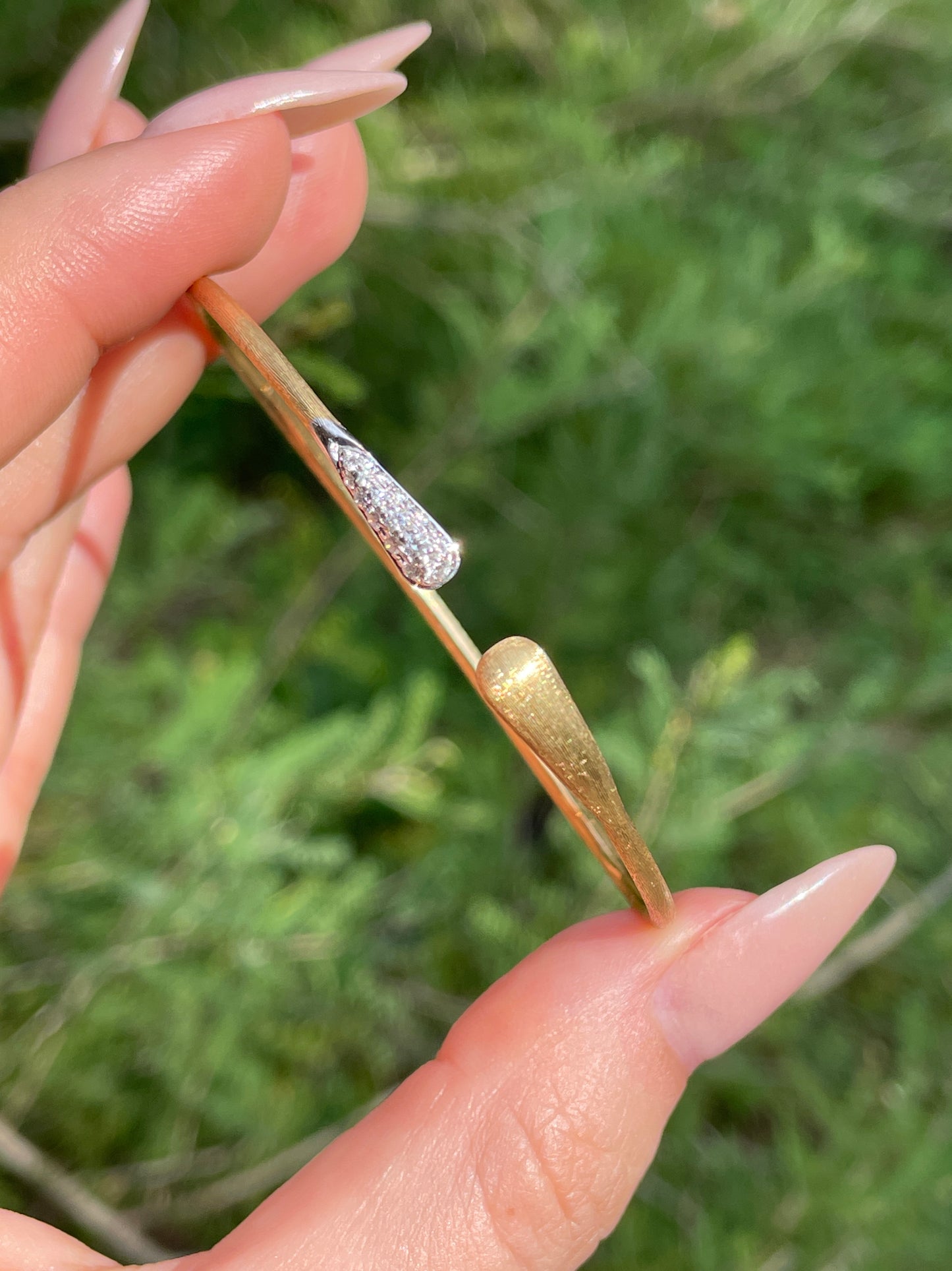 Estate yellow and white 18K and .1 ctw diamond textured cuff bracelet