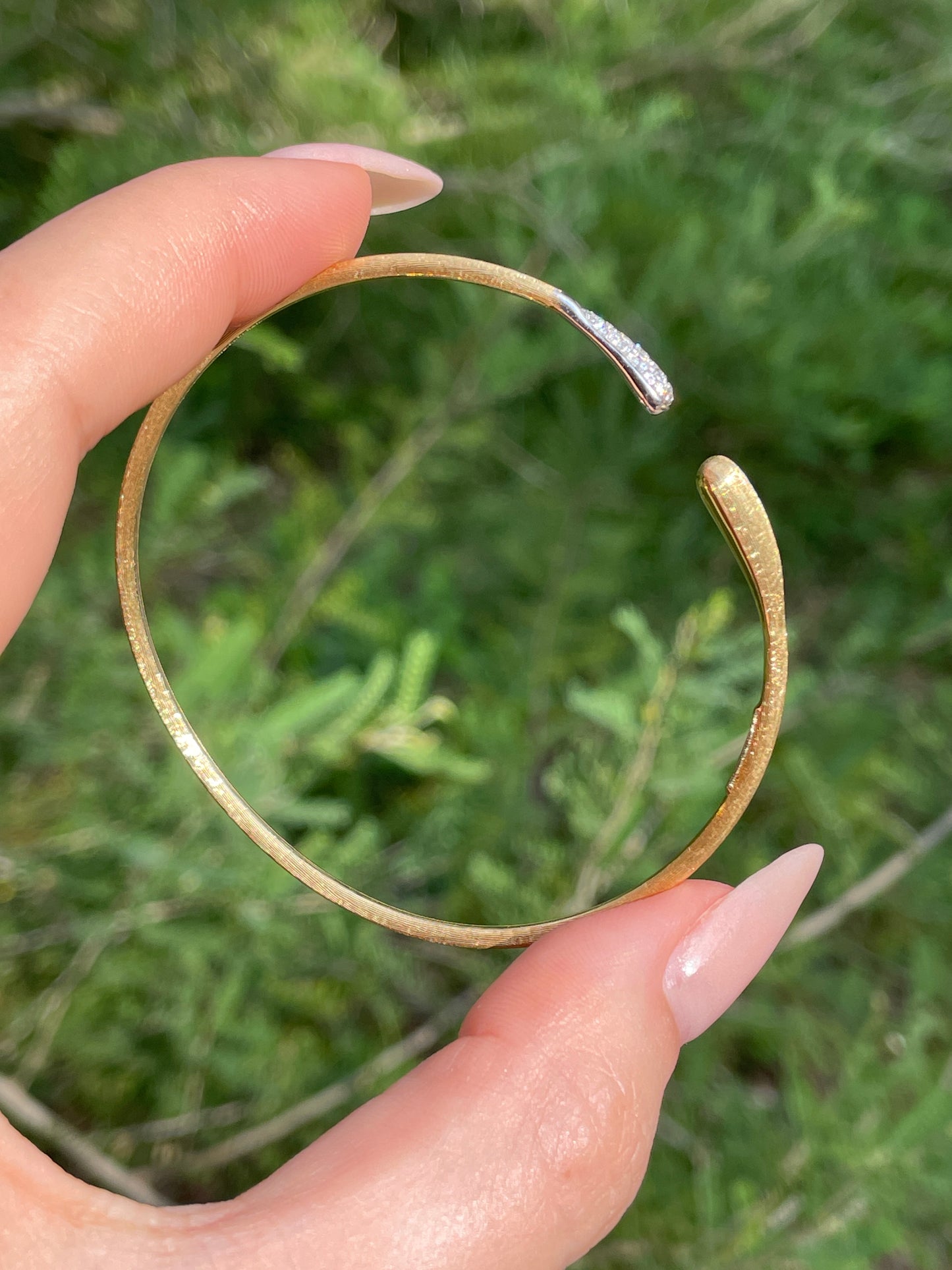 Estate yellow and white 18K and .1 ctw diamond textured cuff bracelet