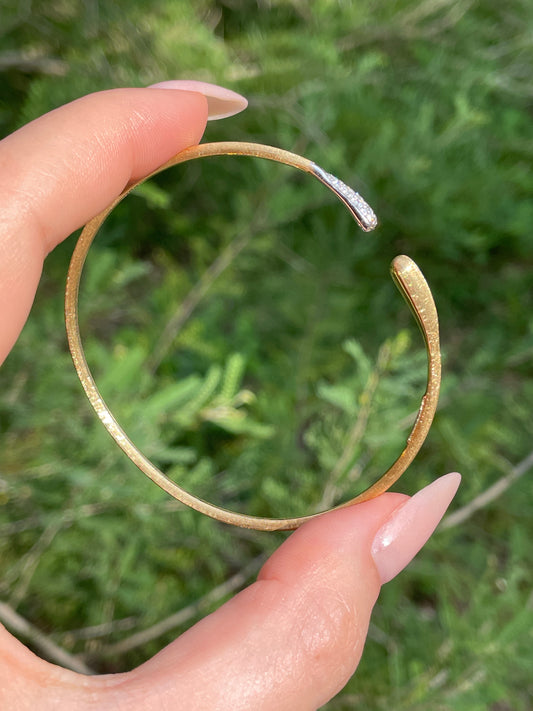 Estate yellow and white 18K and .1 ctw diamond textured cuff bracelet