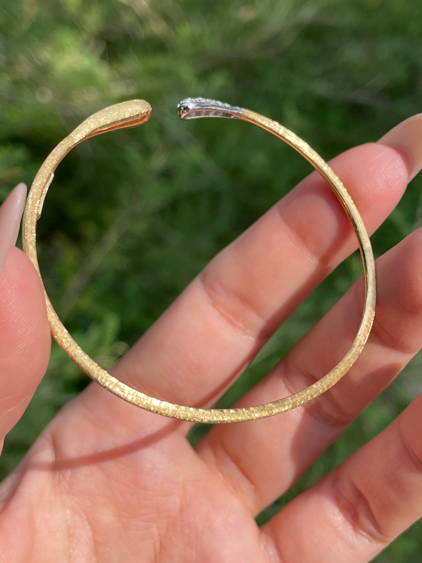 Estate yellow and white 18K and .1 ctw diamond textured cuff bracelet