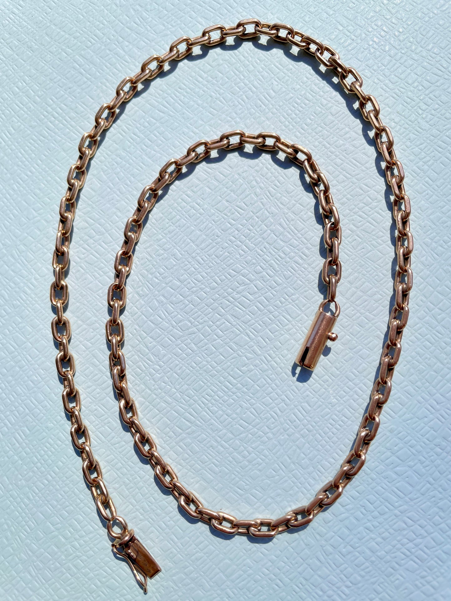 Vintage rosy yellow 18K gold solid biker link chain, 18.5 inch