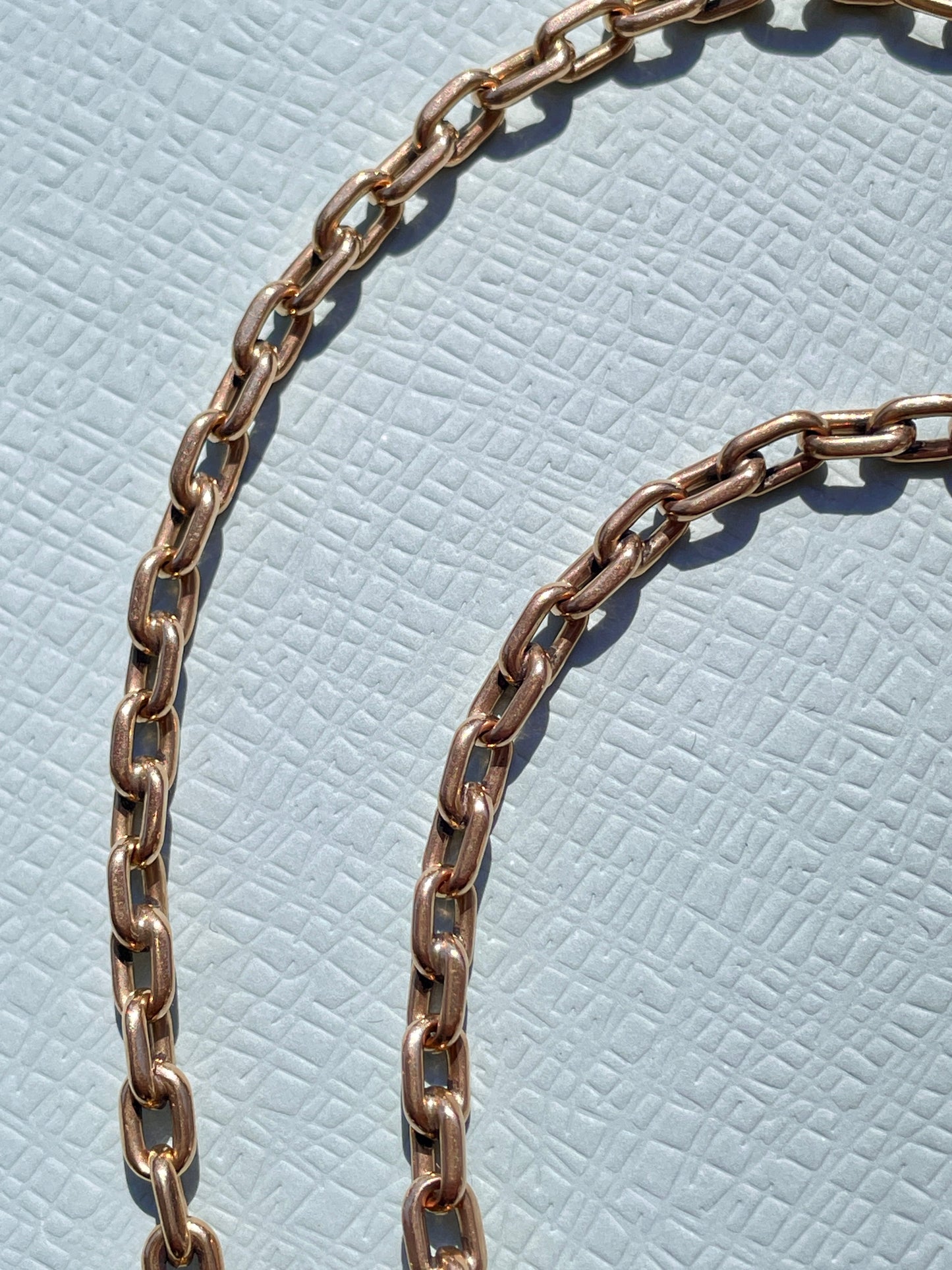 Vintage rosy yellow 18K gold solid biker link chain, 18.5 inch