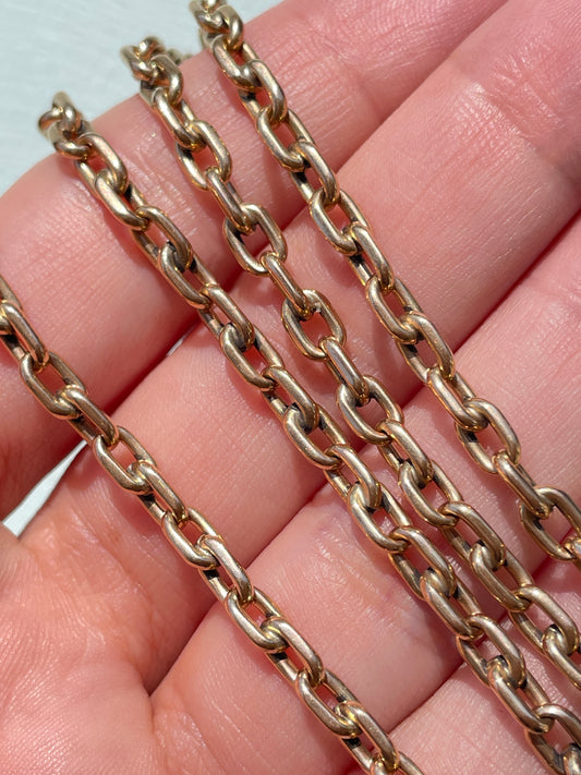 Vintage rosy yellow 18K gold solid biker link chain, 18.5 inch