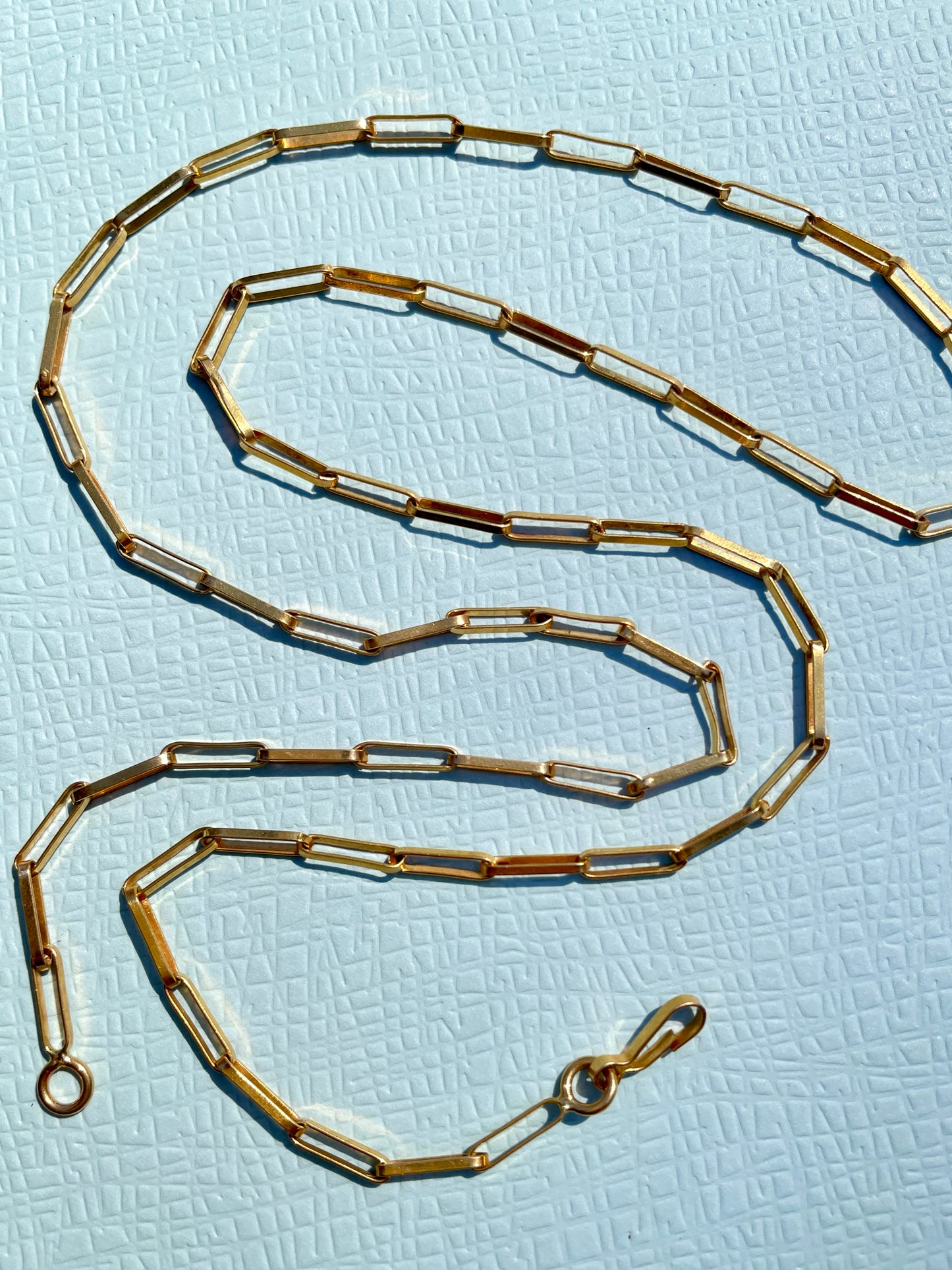 Vintage yellow 19K gold solid paperclip chain, 21.5 inch