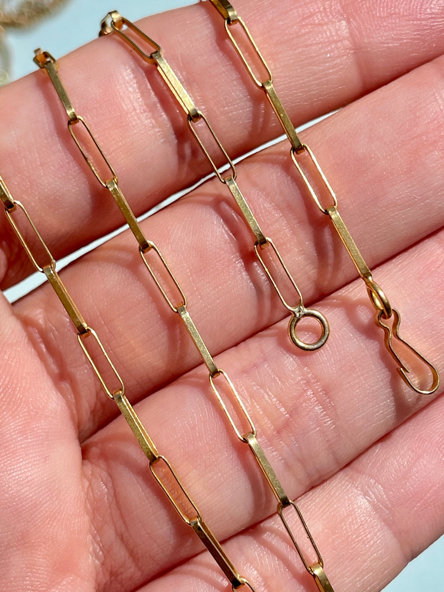 Vintage yellow 19K gold solid paperclip chain, 21.5 inch