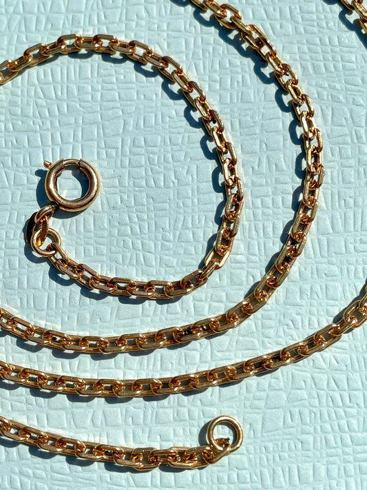 Vintage yellow 18K gold solid biker link chain, 23.5 inch