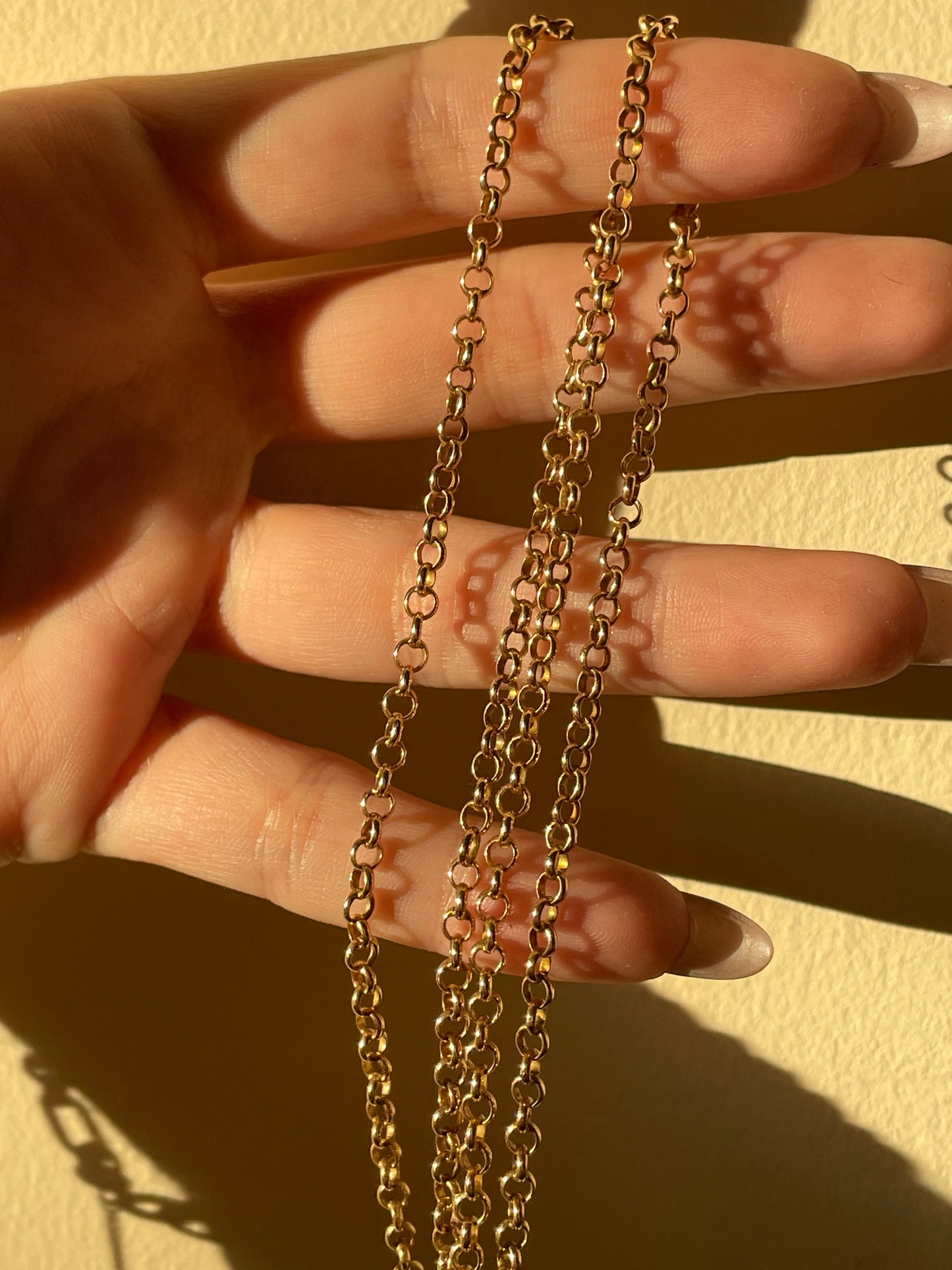 Antique rosy yellow 15K gold solid rolo link chain, 25 inch
