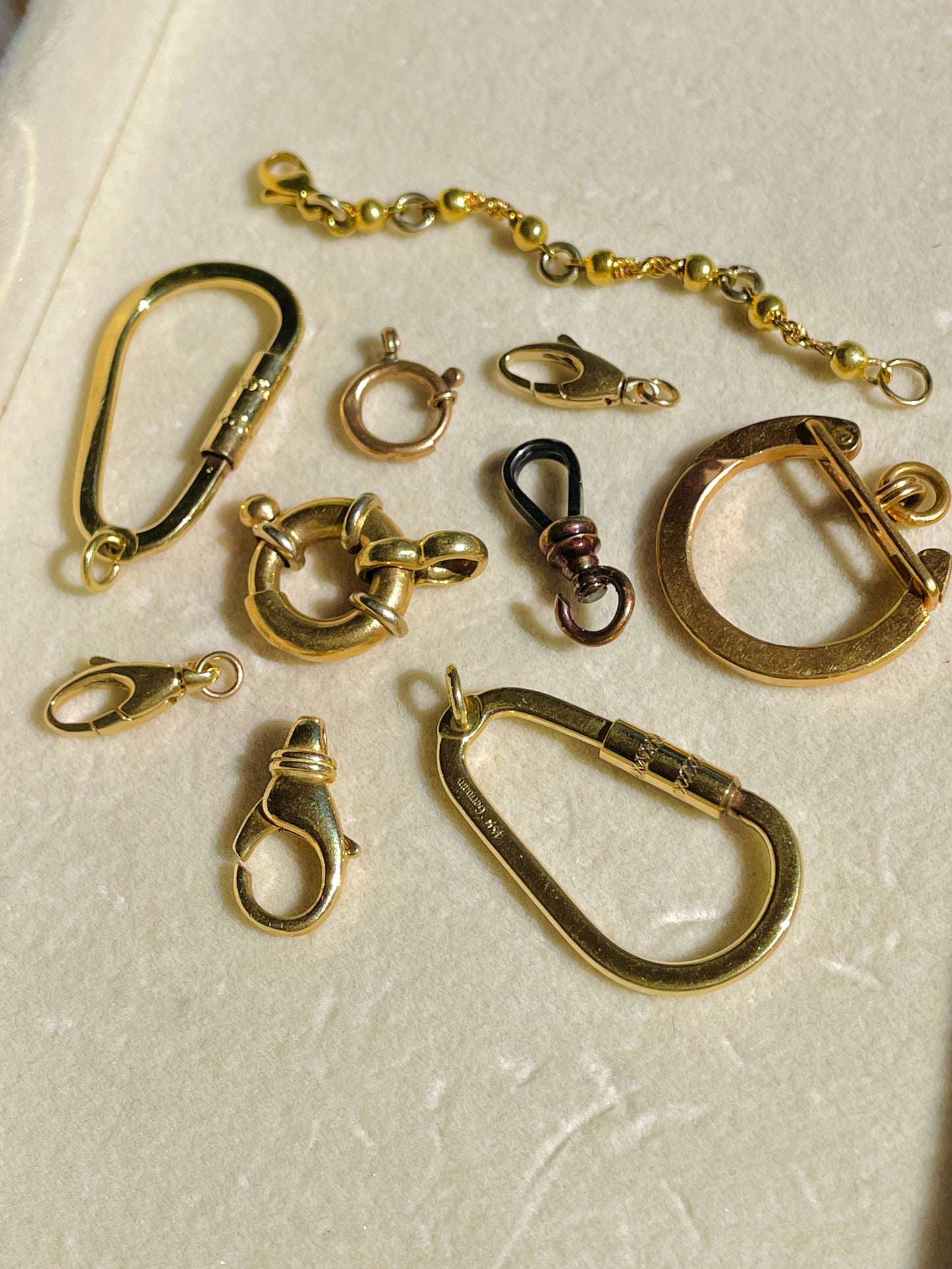 Antique oxidized yellow 14K dog clip clasp, 7/8 inch long