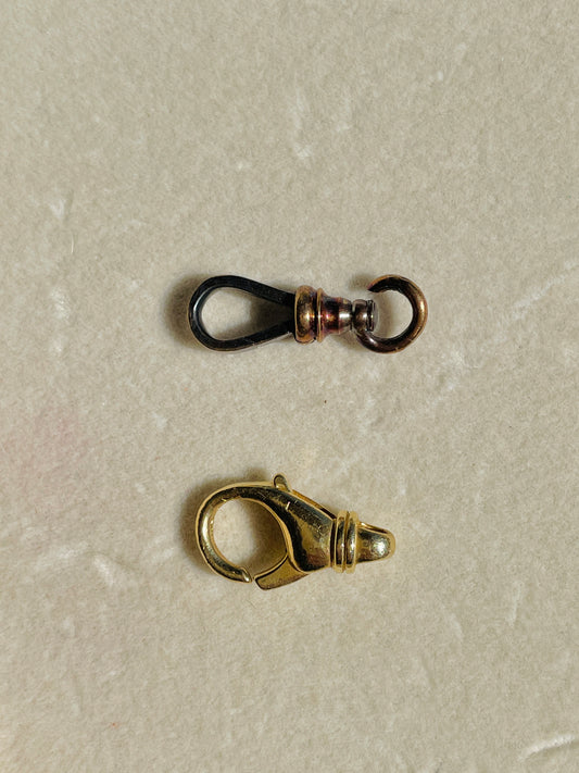 Antique oxidized yellow 14K dog clip clasp, 7/8 inch long