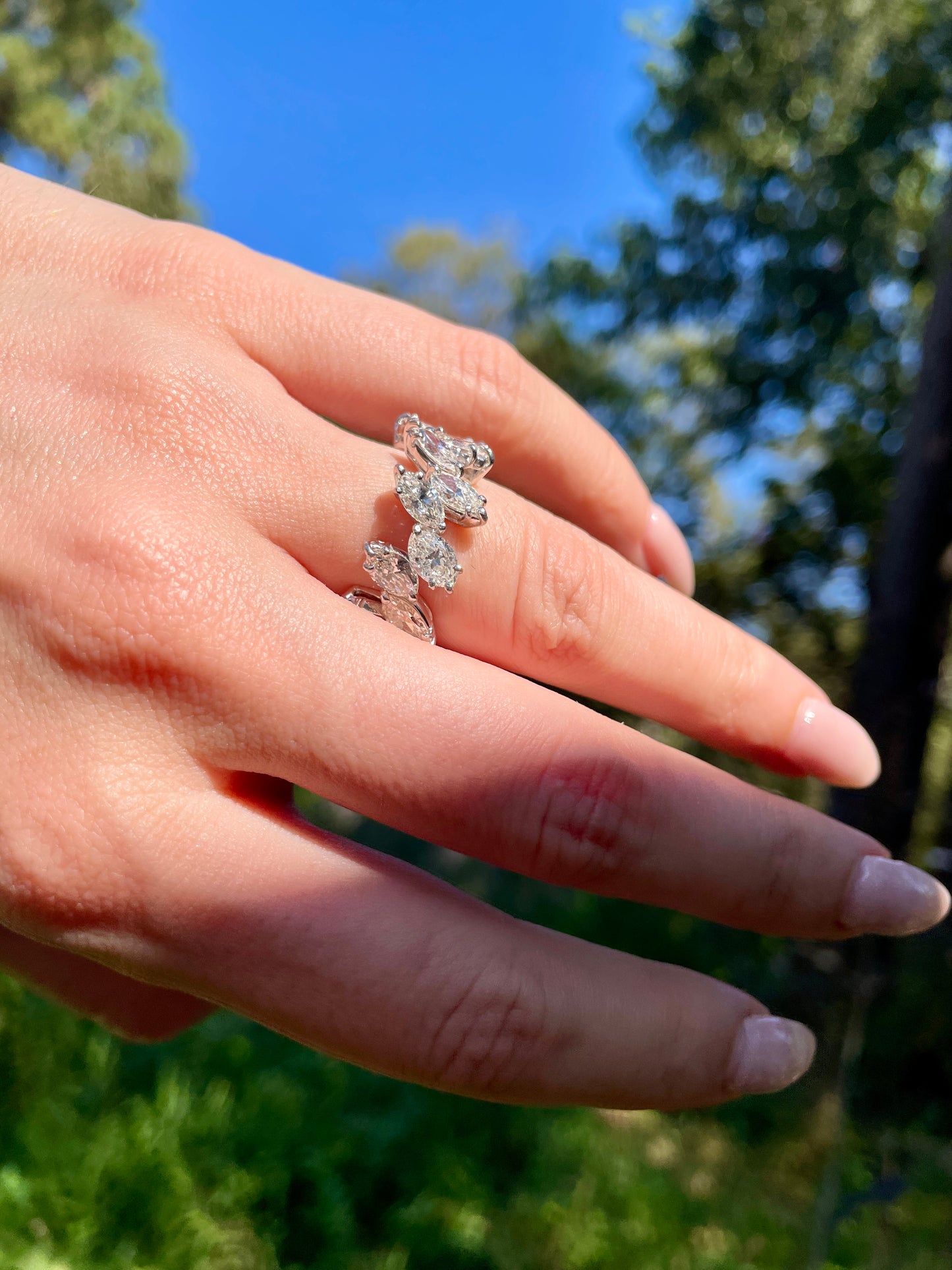 Vintage Platinum 8.1 ctw marquise cut diamond eternity, size 5.75 or 6