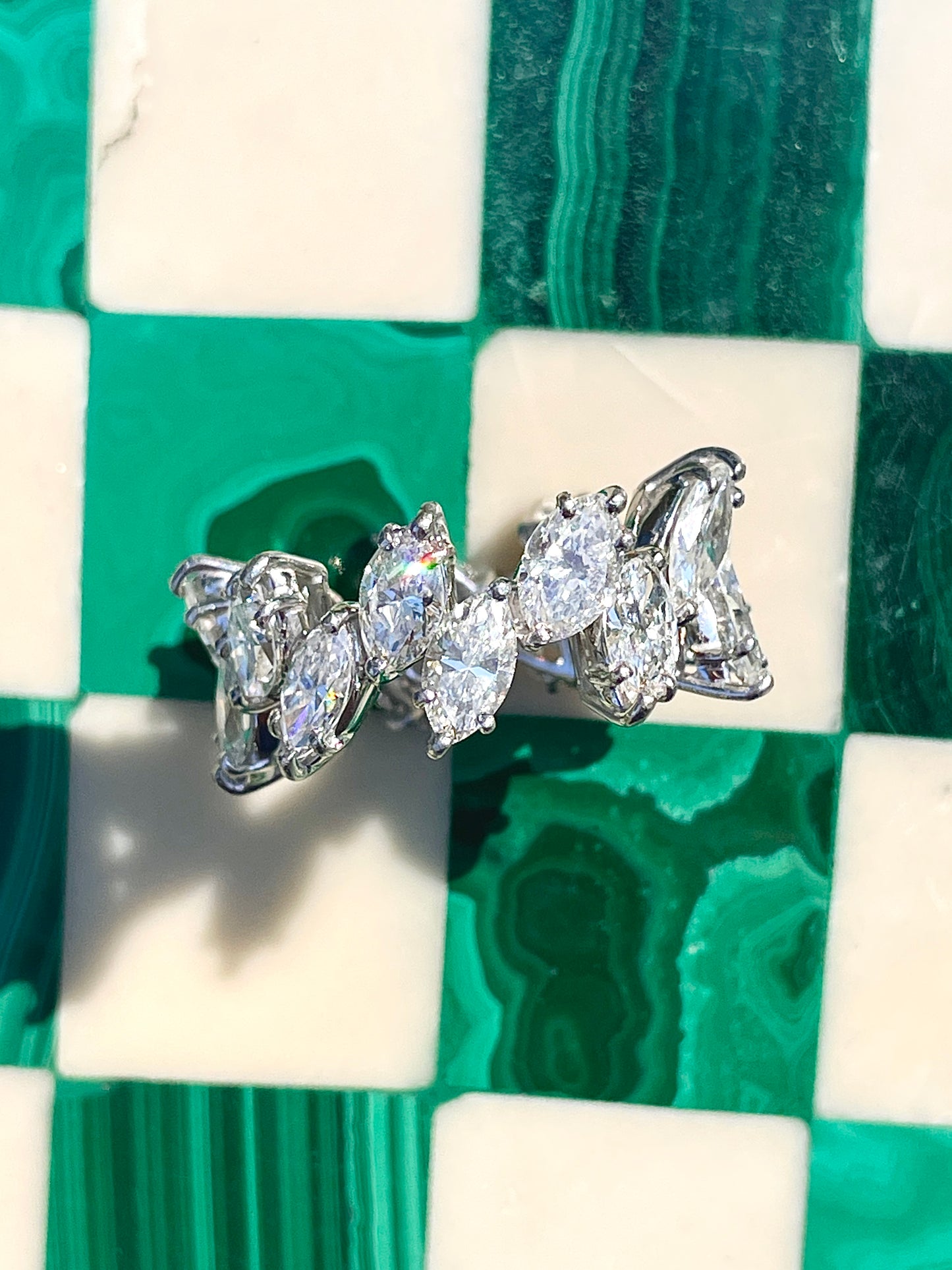 Vintage Platinum 8.1 ctw marquise cut diamond eternity, size 5.75 or 6