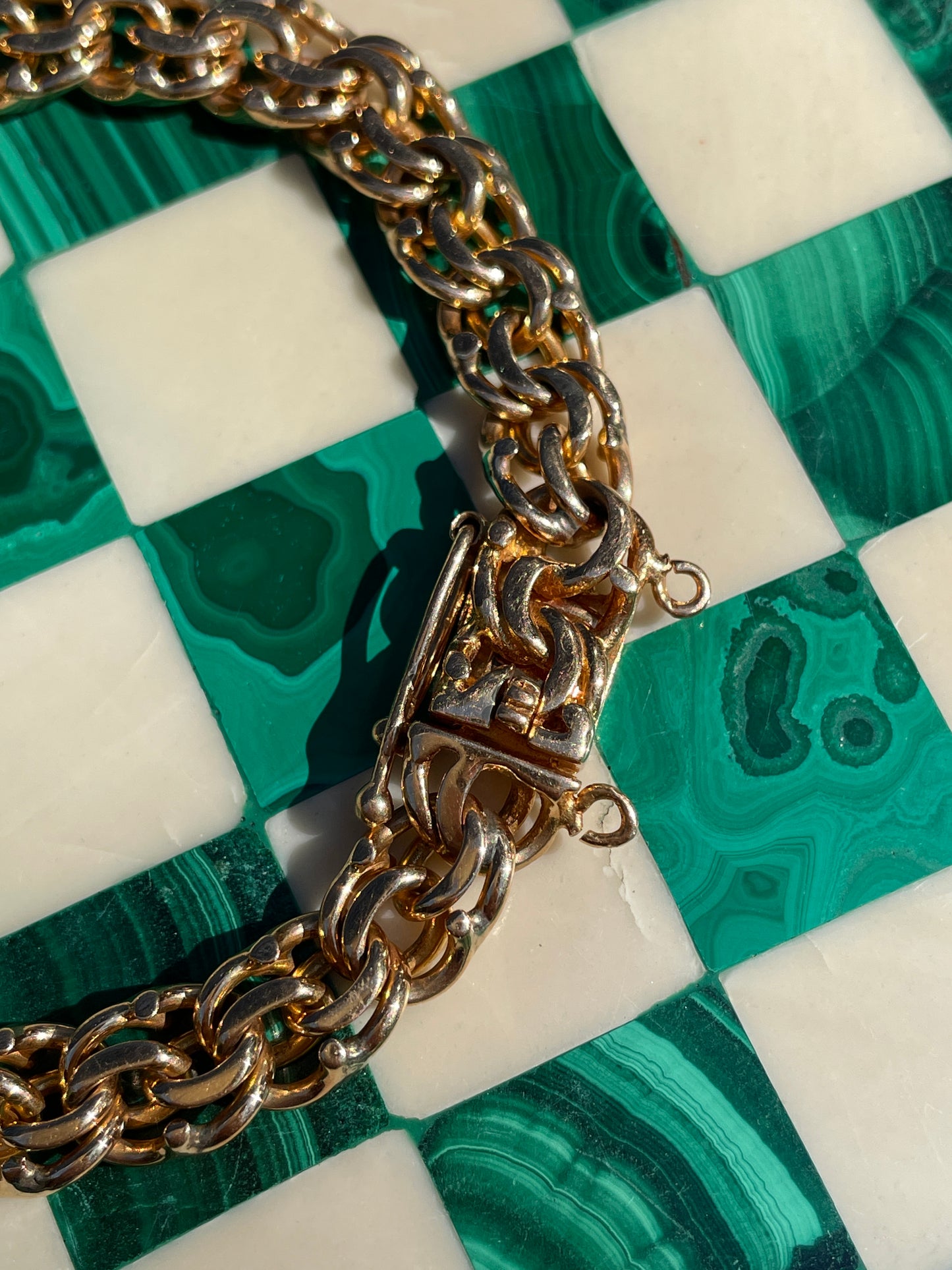 Antique rosy yellow 18K double curb bracelet with ball detail, 8 inch