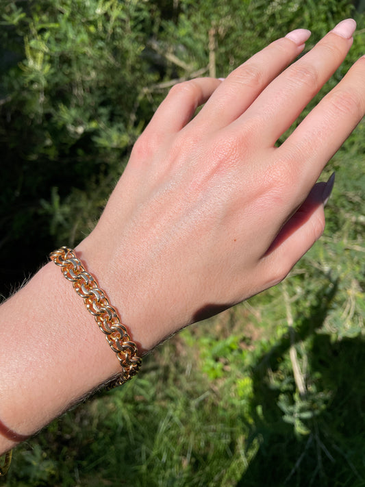 Antique rosy yellow 18K double curb bracelet with ball detail, 8 inch