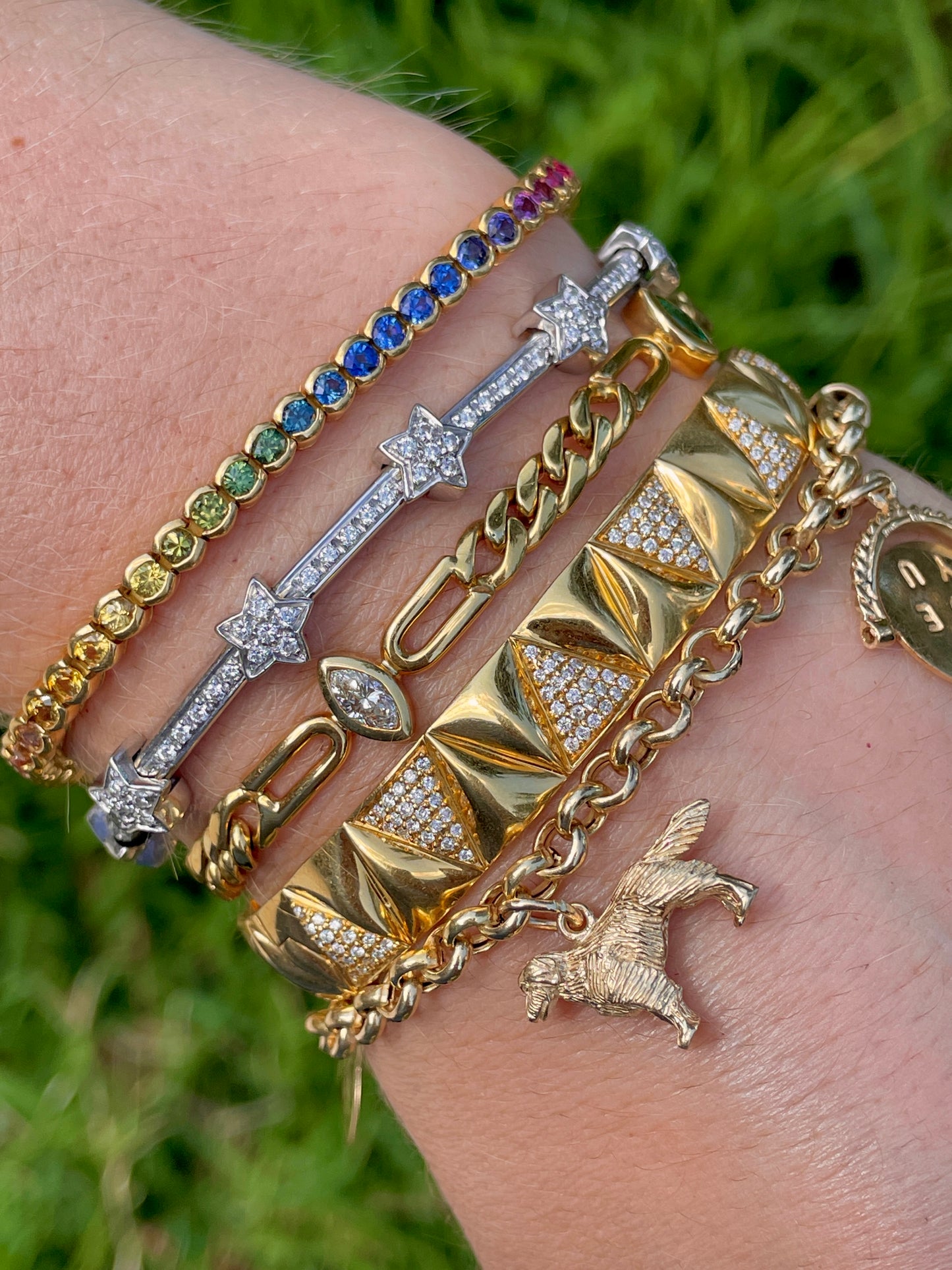 Estate yellow 18K and 0.5 ctw diamond Movado puffy chevron hinge bracelet, 6.75 inch