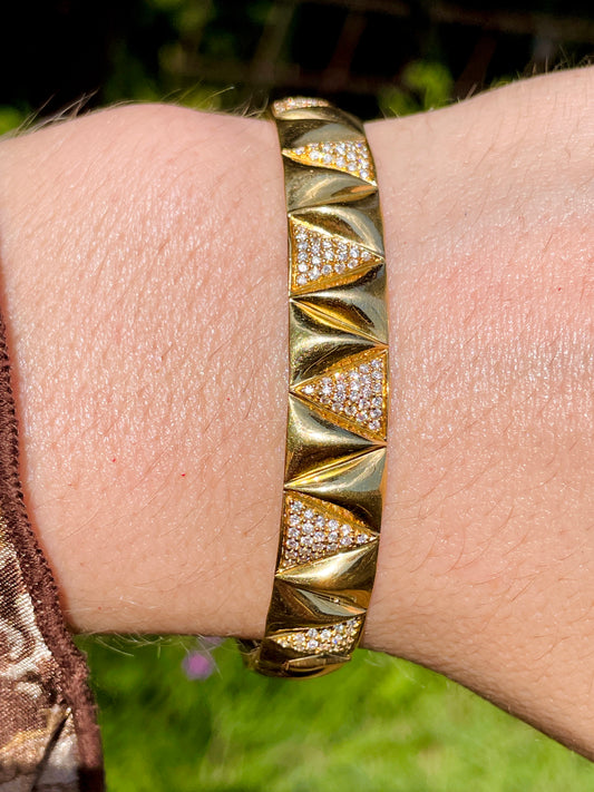 Estate yellow 18K and 0.5 ctw diamond Movado puffy chevron hinge bracelet, 6.75 inch