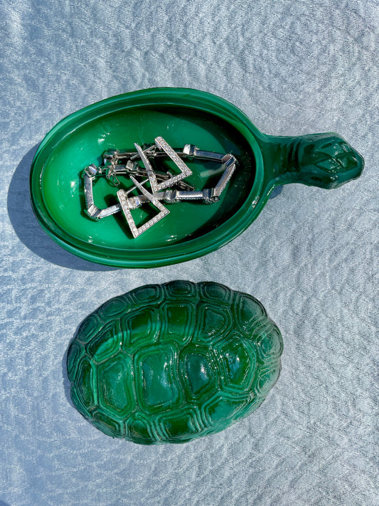 Vintage malachite glass turtle box