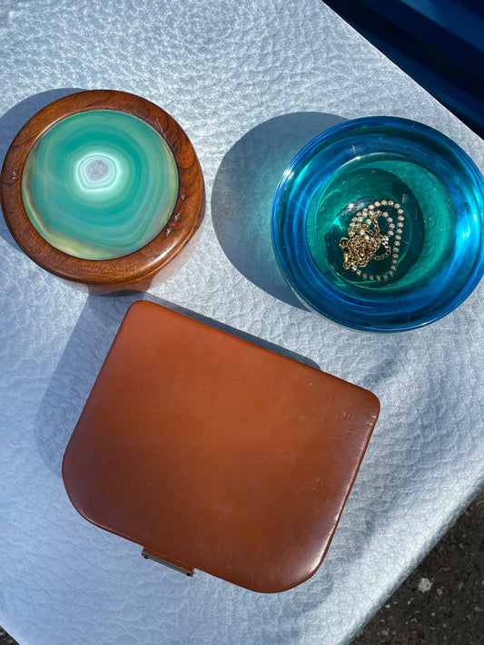 Vintage blue and green layered glass dish