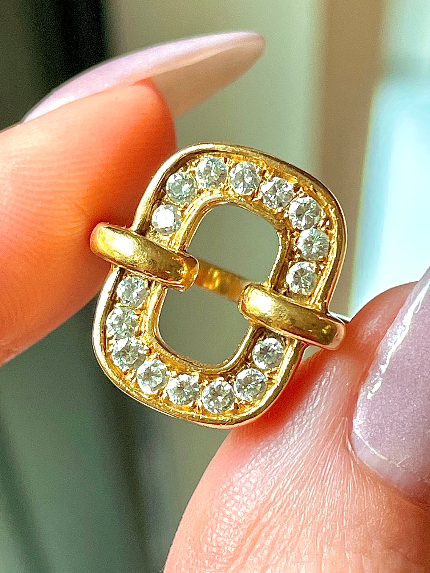 Vintage yellow 18K approx .35 ctw open link ring, size 4.75