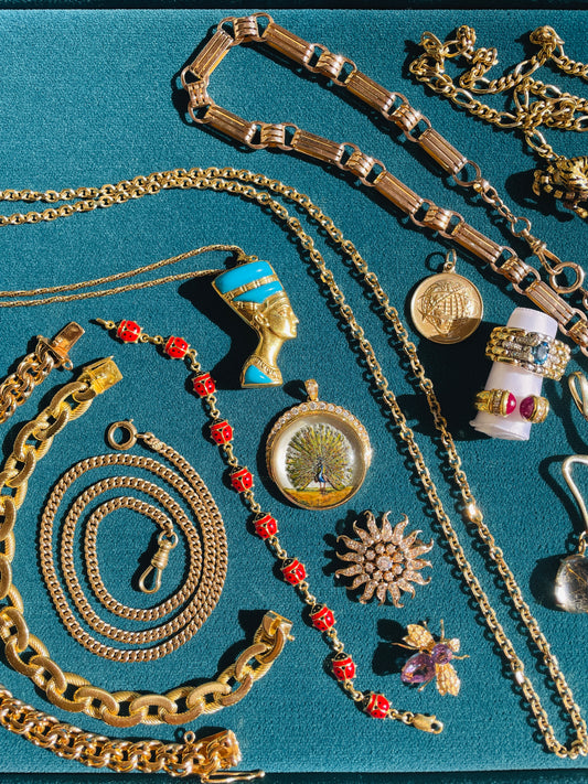 Vintage yellow 14K enamel ladybug bracelet, 7 inch