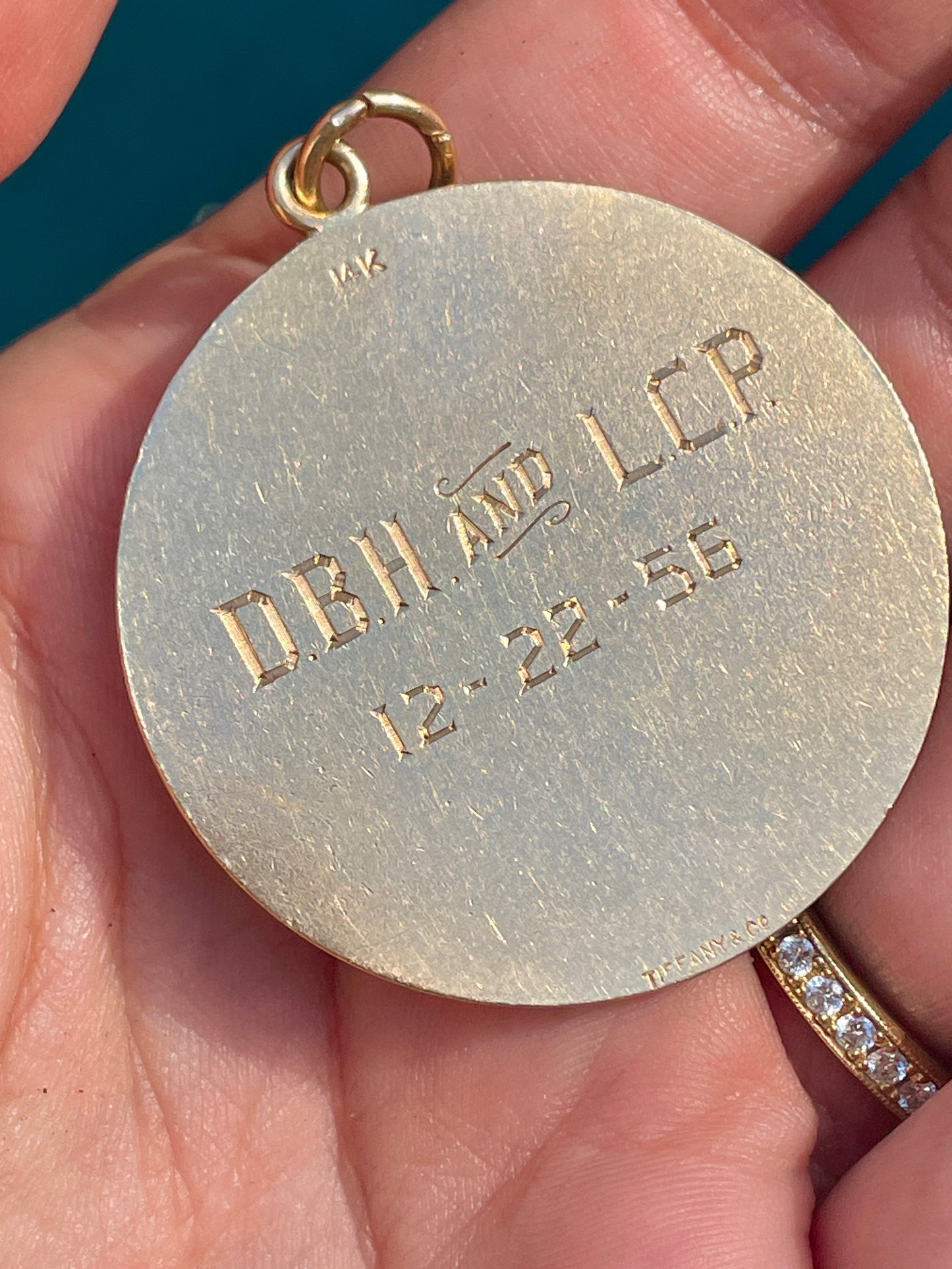 Vintage 14K gold Midcentury Tiffany & Co Lovebirds medallion with rubies