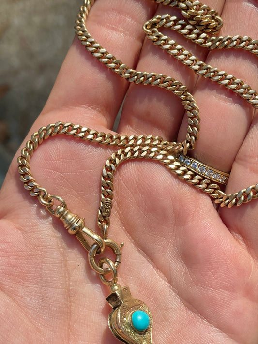 Antique yellow 14K all original flat curb watch chain, 19.5 inch