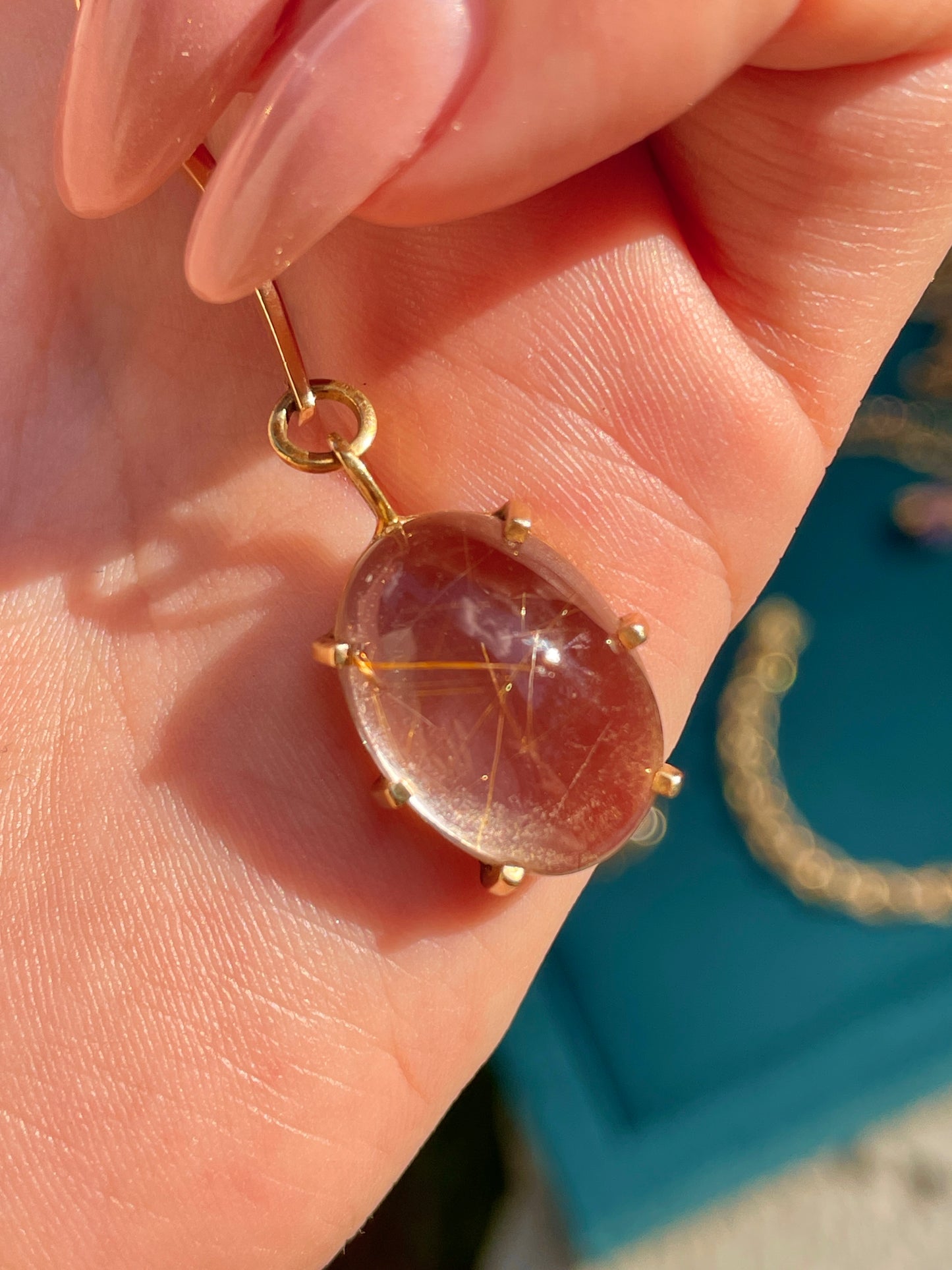 Vintage yellow 14K rutilated quartz zig zag pendant