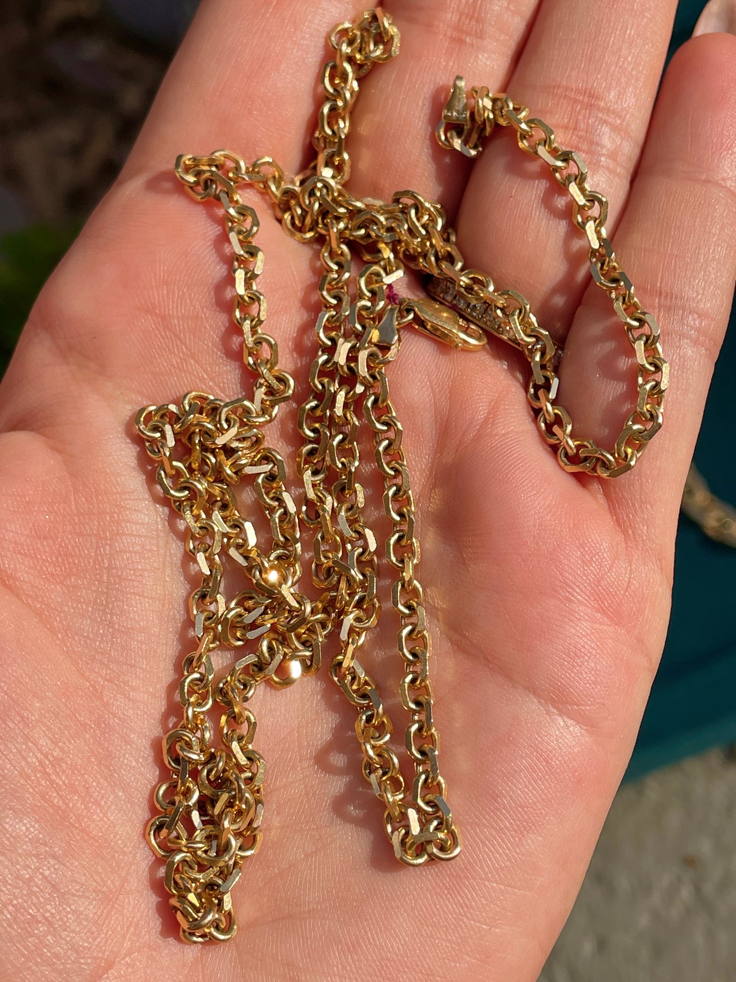 Vintage yellow 14K solid angled biker link chain, 30 inch
