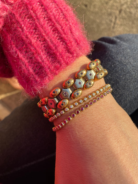 Vintage two tone 18K gold star set gemstone bracelet, 6.75 inch