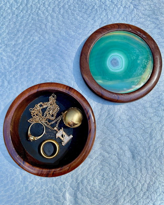 Vintage inlaid agate wooden box