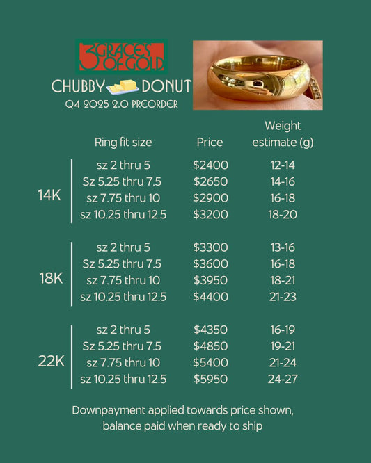3GOG Chubby Butter Donut Band Preorder Downpayment - Fit size 2 thru 5 - YELLOW GOLD
