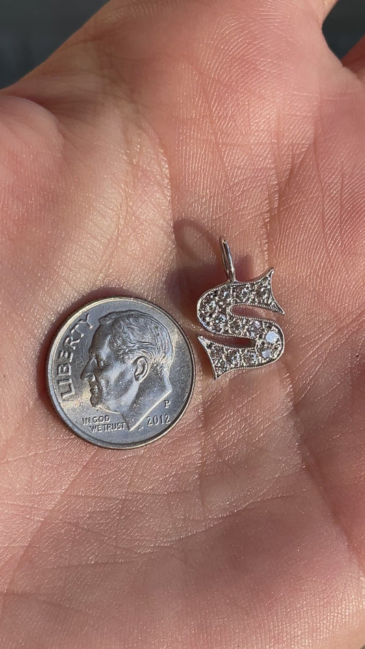 Vintage white 14K letter S charm with .39 ctw diamonds
