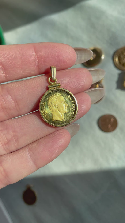 Vintage 22K Simon Bolivar Coin in 10K bezel pendant