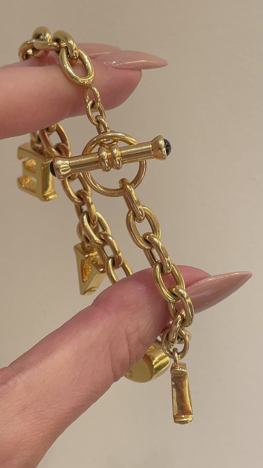 Vintage yellow 14K LOVE letters toggle bracelet, 7.5 inch