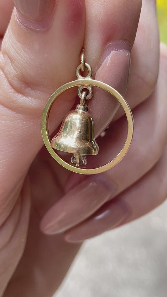 Vintage yellow 14K approx .07 ctw diamond dangling bell charm