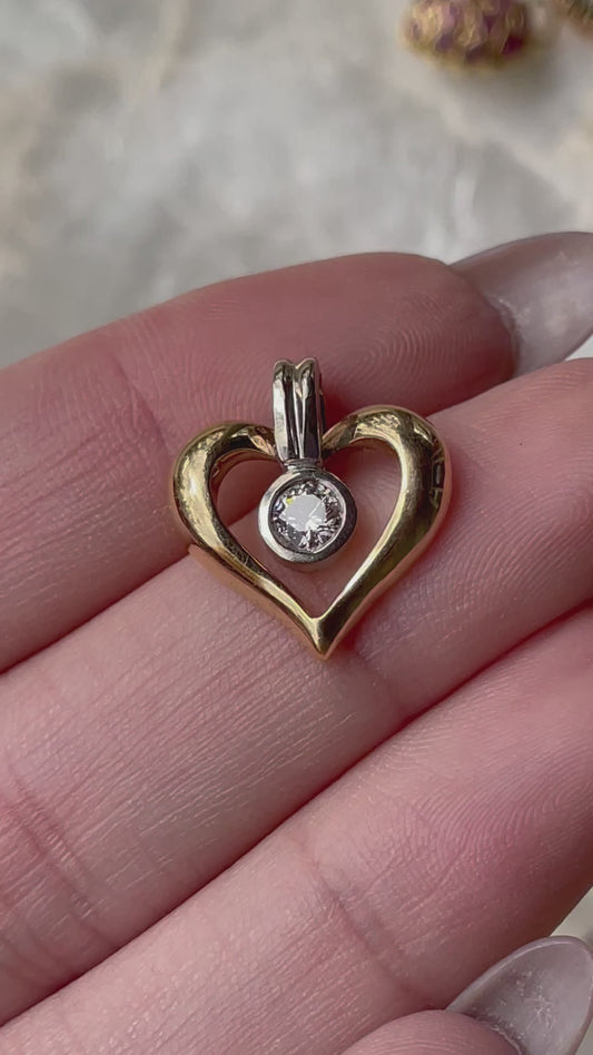 Vintage Two-Tone 14K Diamond Heart Pendant