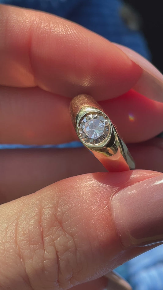 Estate yellow 14K approx .8 ctw flush set diamond ring, size 5.25