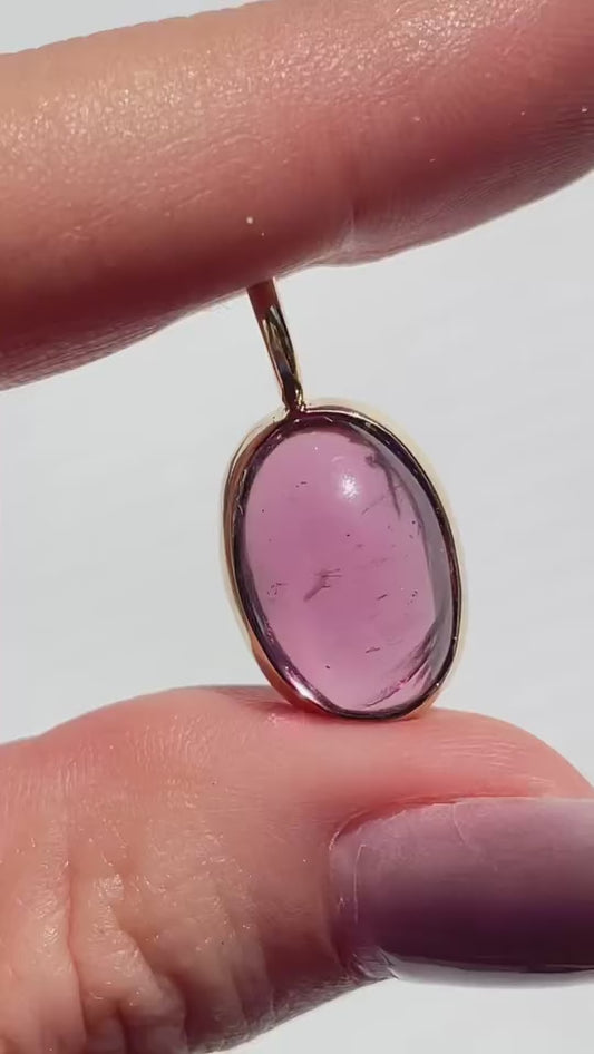 Estate yellow 18K pink tourmaline cabochon pendant