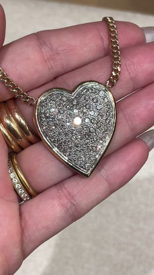 Yellow 14K gold approx 1.2 ctw diamond heart curb chain, 19.25 inch